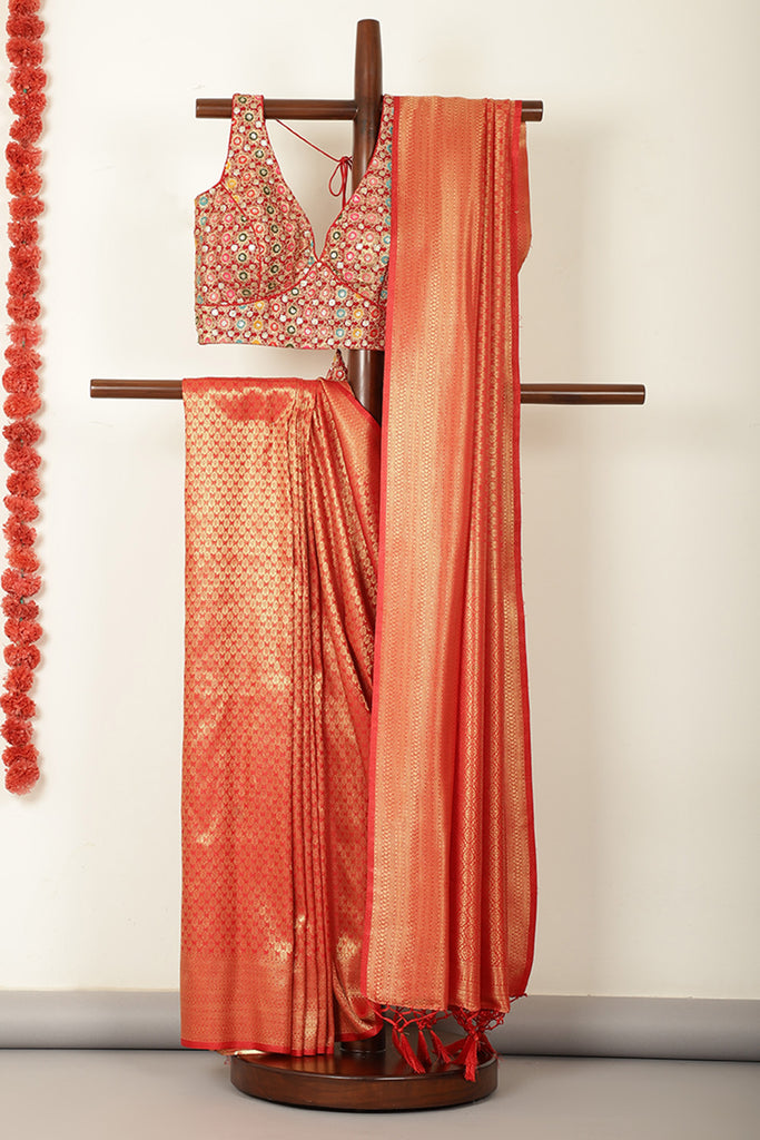 Red South Silk Zari Woven Saree