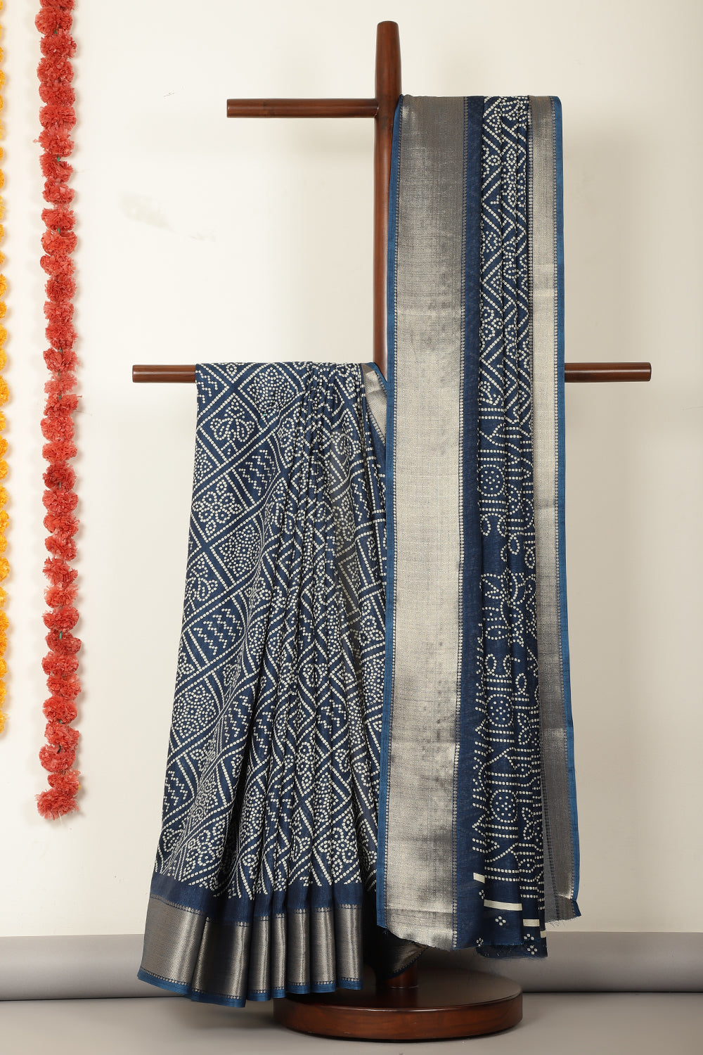 Navy Block Printed Cotton Silk Saree