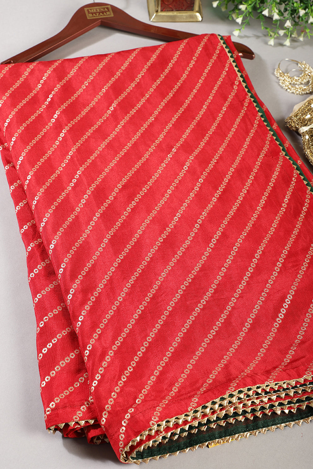 Red Modal Silk Saree with Zari Pinstripes