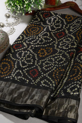 Black Color Chiffon Bandhani Printed Saree
