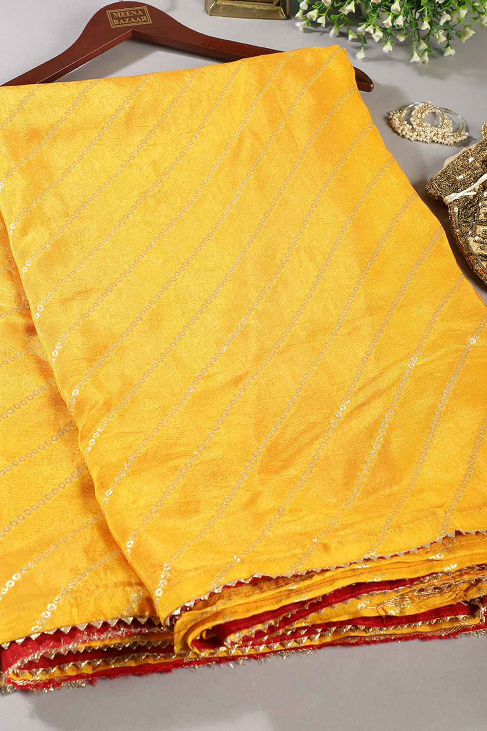 Yellow Modal Silk Saree with Zari Pinstripes