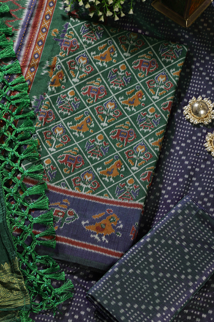 Green Crepe Silk Woven Embroidered Unstitched Suit Fabric