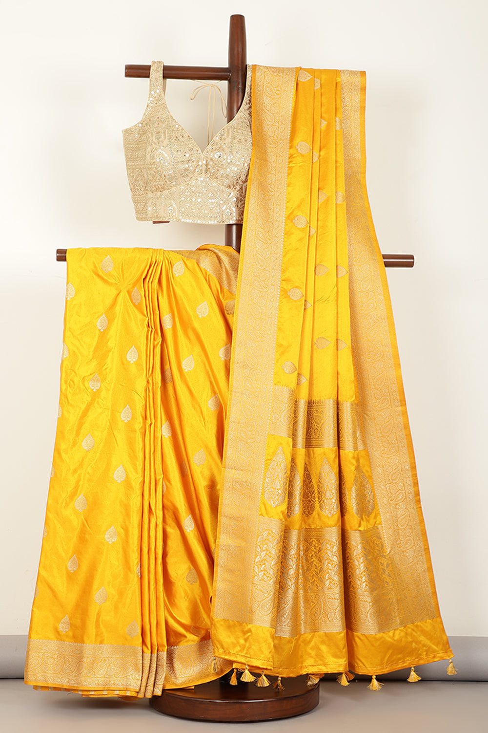 Mustard Color South Silk Zari Woven Saree