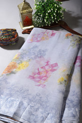 Grey Color Floral Printed Chiffon Saree