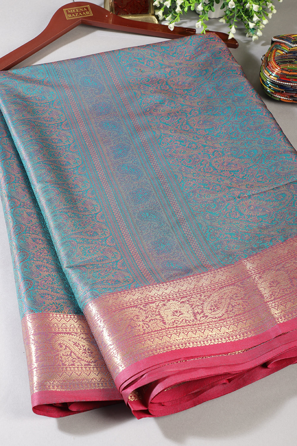 Teal Cotton Silk Resham & Zari Woven Saree