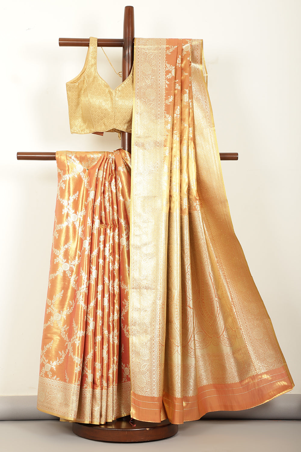 Rani & Gold Dual Toned Silk Woven Banarsi Saree