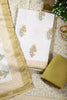 Cream & Olive Green Color Cotton Printed Unstitched Suit Material