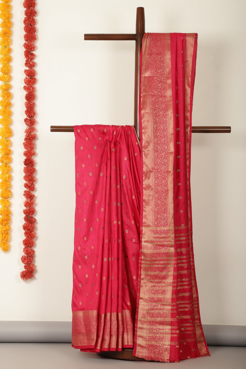 Fuchsia Pink Cotton Zari & Resham Woven Saree