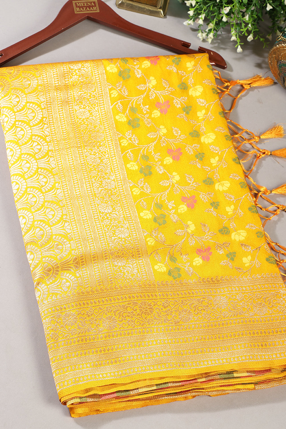 Yellow Silk Zari & Resham Woven Saree