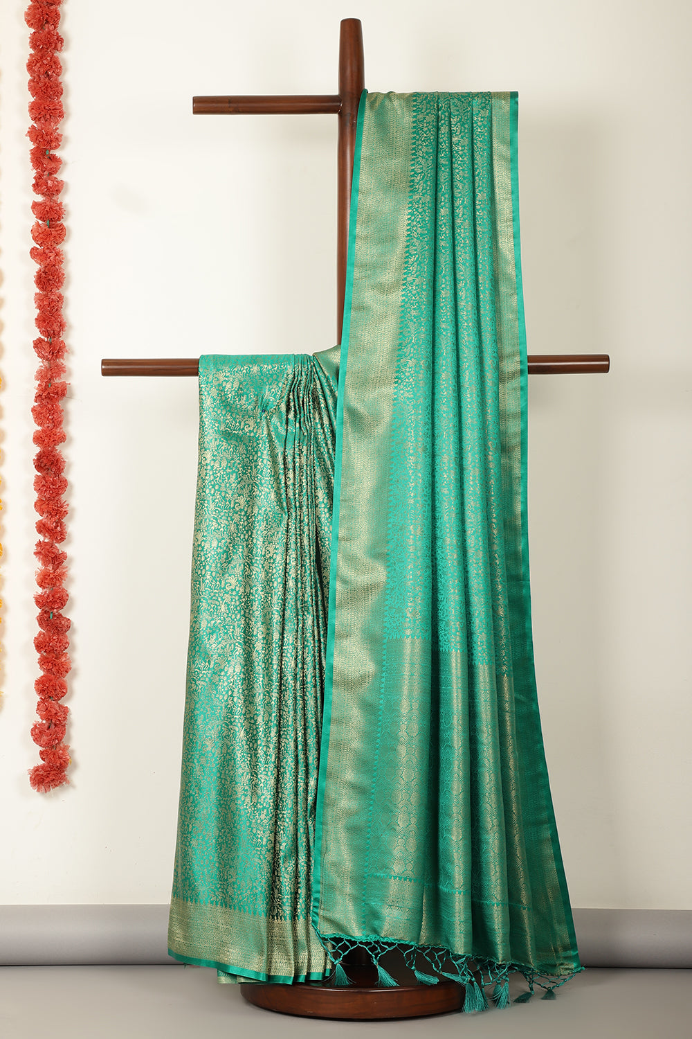 Teal Green Zari Woven Soft Silk Saree