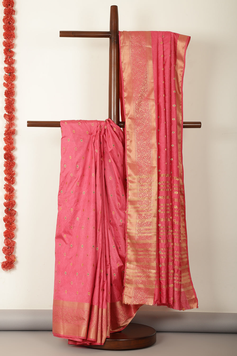 Dark Pink Cotton Zari & Resham Woven Saree