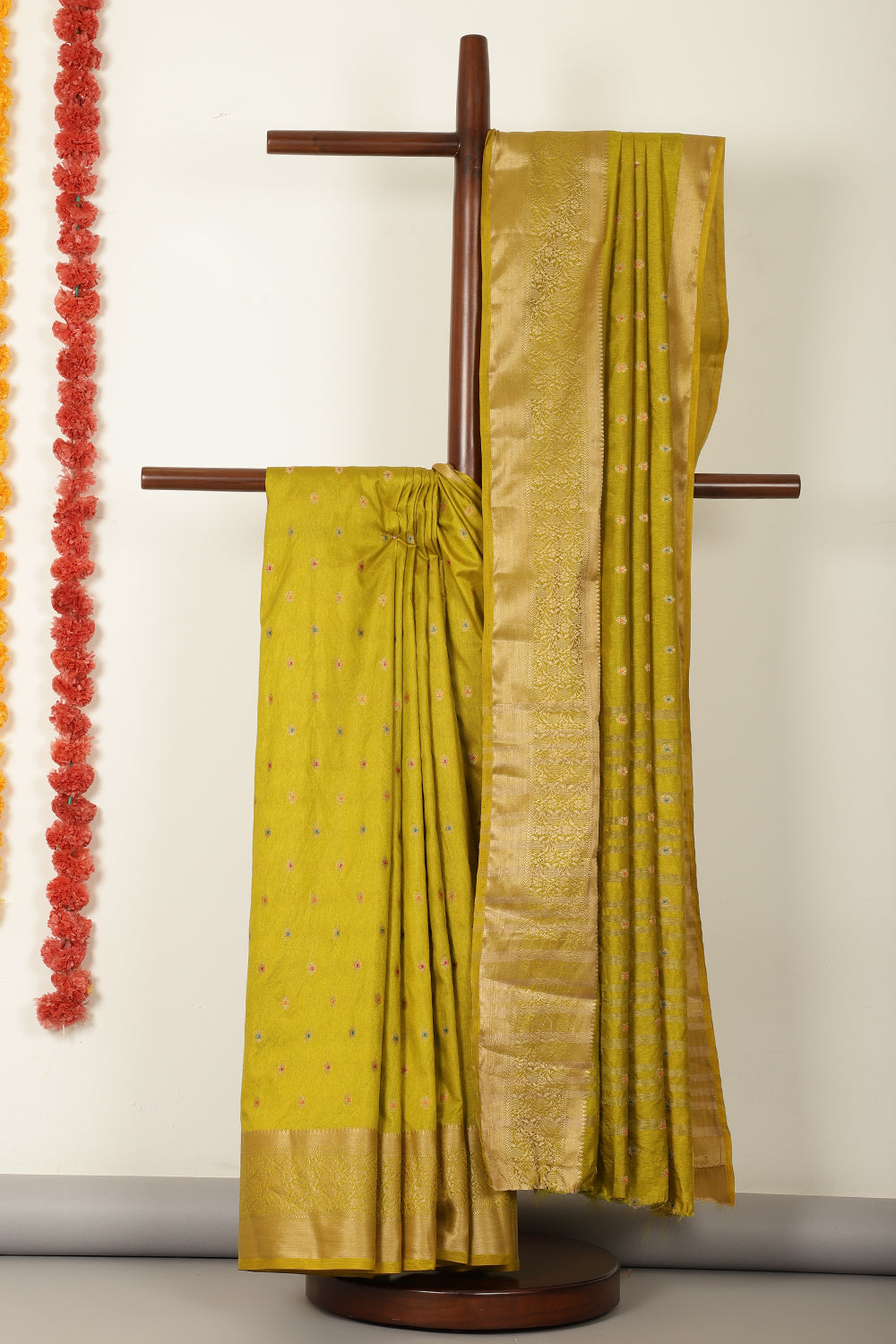 Olive Green Cotton Zari & Resham Woven Saree