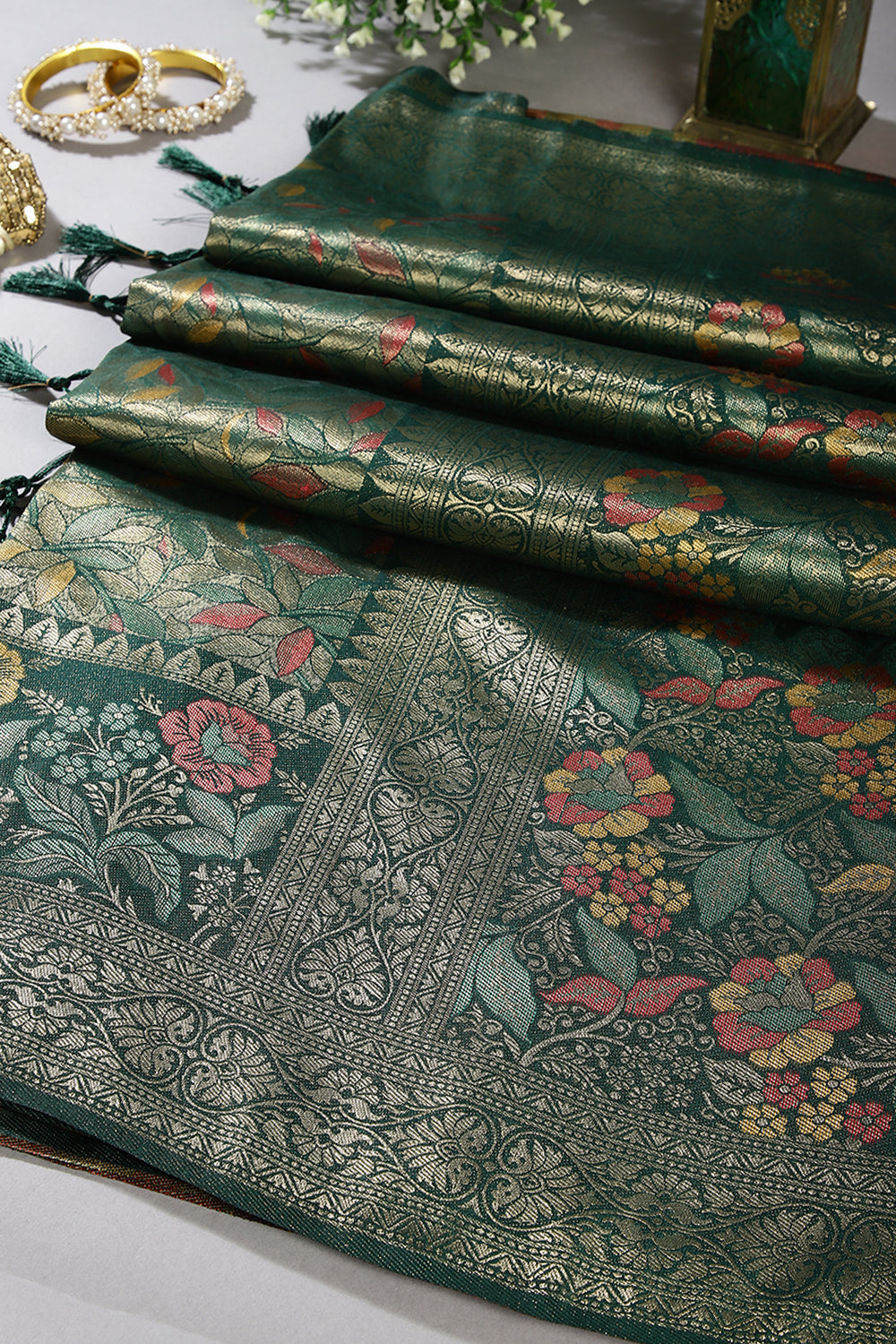 Bottle Green Color South Soft Silk Woven Saree