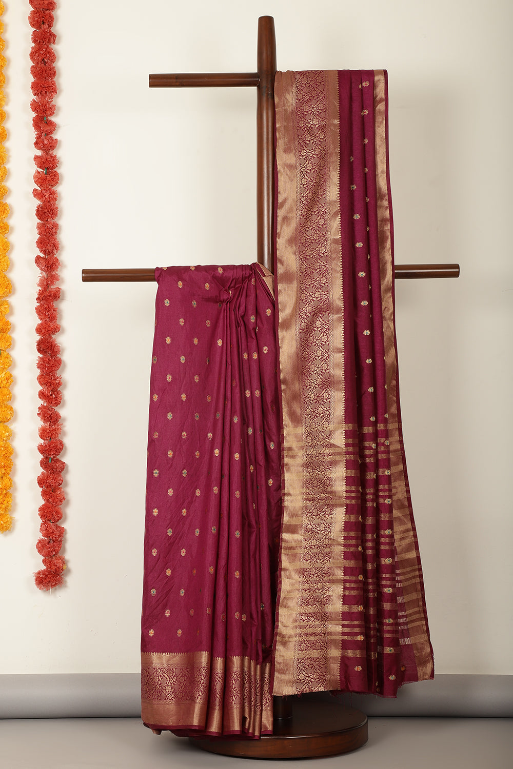Dark Scarlet Cotton Zari & Resham Woven Saree