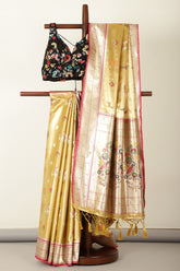 Gold & Beige Duo-Chrome Tissue Silk  Pathani Work Saree