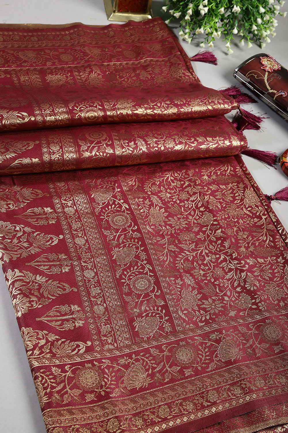 Wine Colour South Silk Heavy Woven Saree