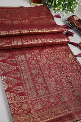 Wine Colour South Silk Heavy Woven Saree