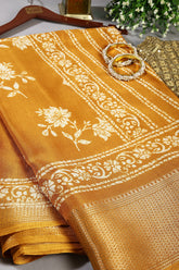 Mustard Color Cotton Silk Block Printed Saree