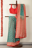 Teal & Red Dual Toned Silk Floral Jal Woven Saree