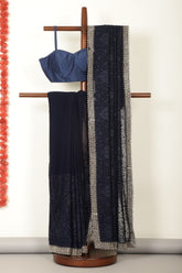 Navy Georgette Resham Floral Jal Woven And Swarovski Work Saree