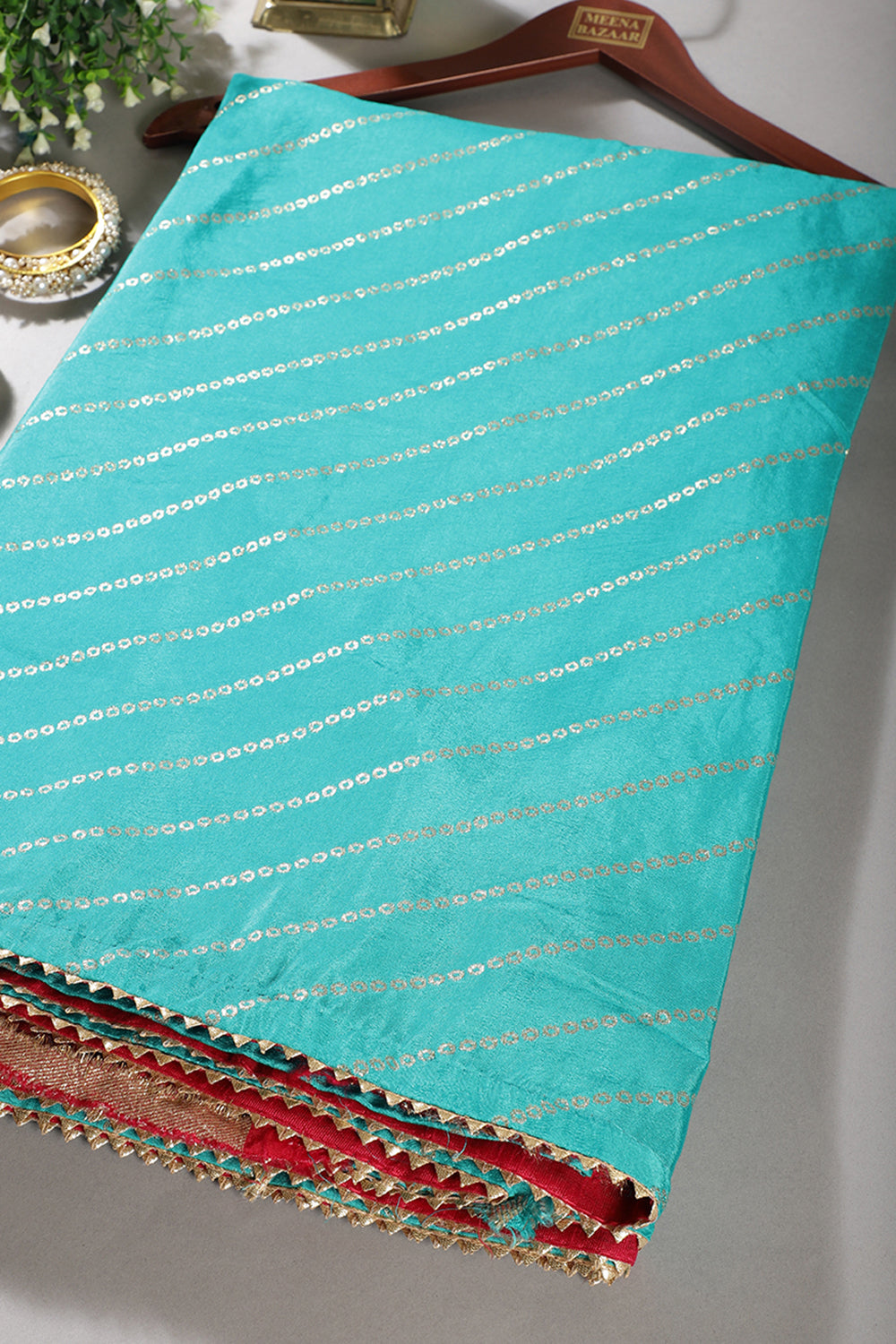 Turquoise Modal Silk Saree with Zari Pinstripes