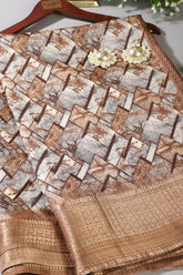 Brown Colour Cotton Silk Abstract Printed Saree
