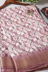 Dusty Lavender Color Cotton Silk Abstract Printed Saree