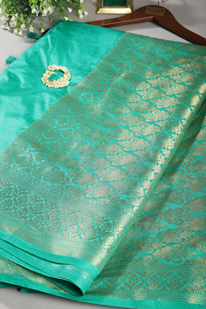 Greenish Teal Colour Silk Woven Saree