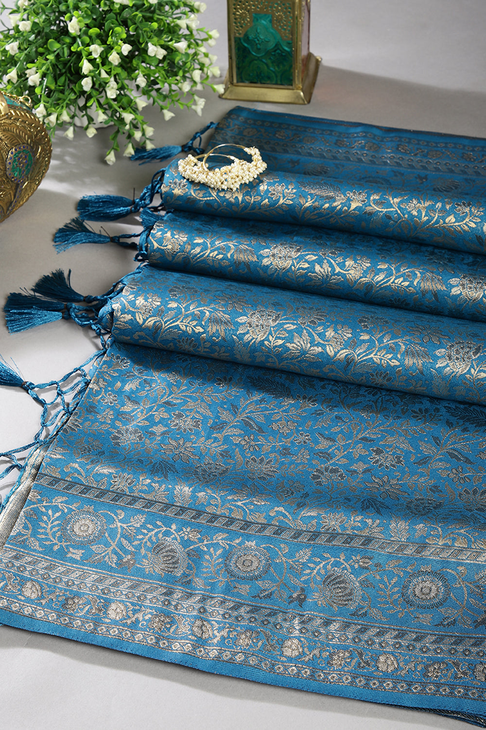 Mute Blue Colour South Silk Heavy Woven Saree