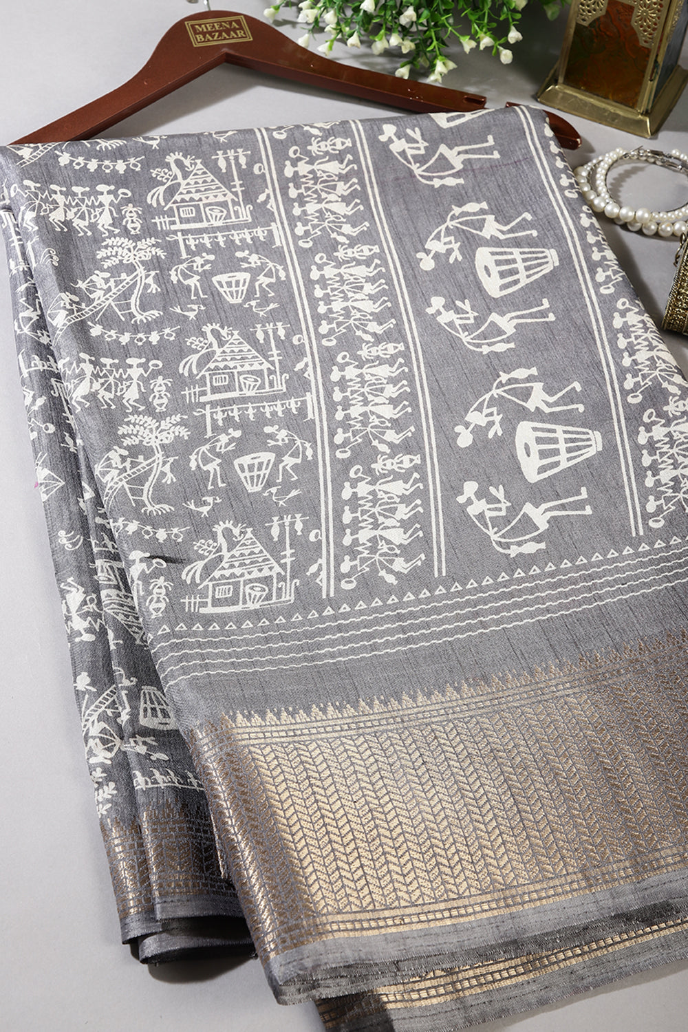 Grey Color Cotton Silk Printed Saree