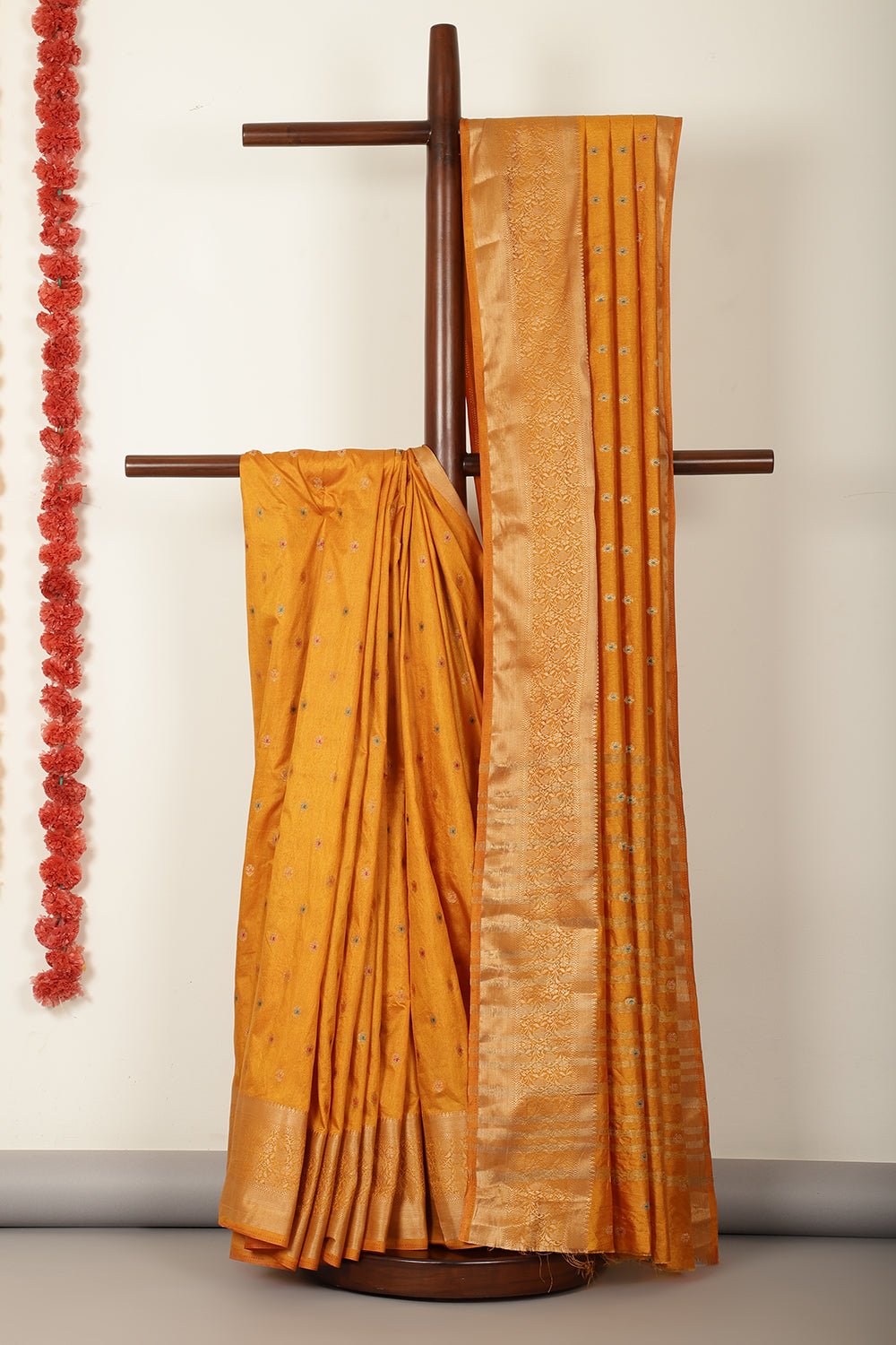 Mustard Cotton Zari & Resham Woven Saree