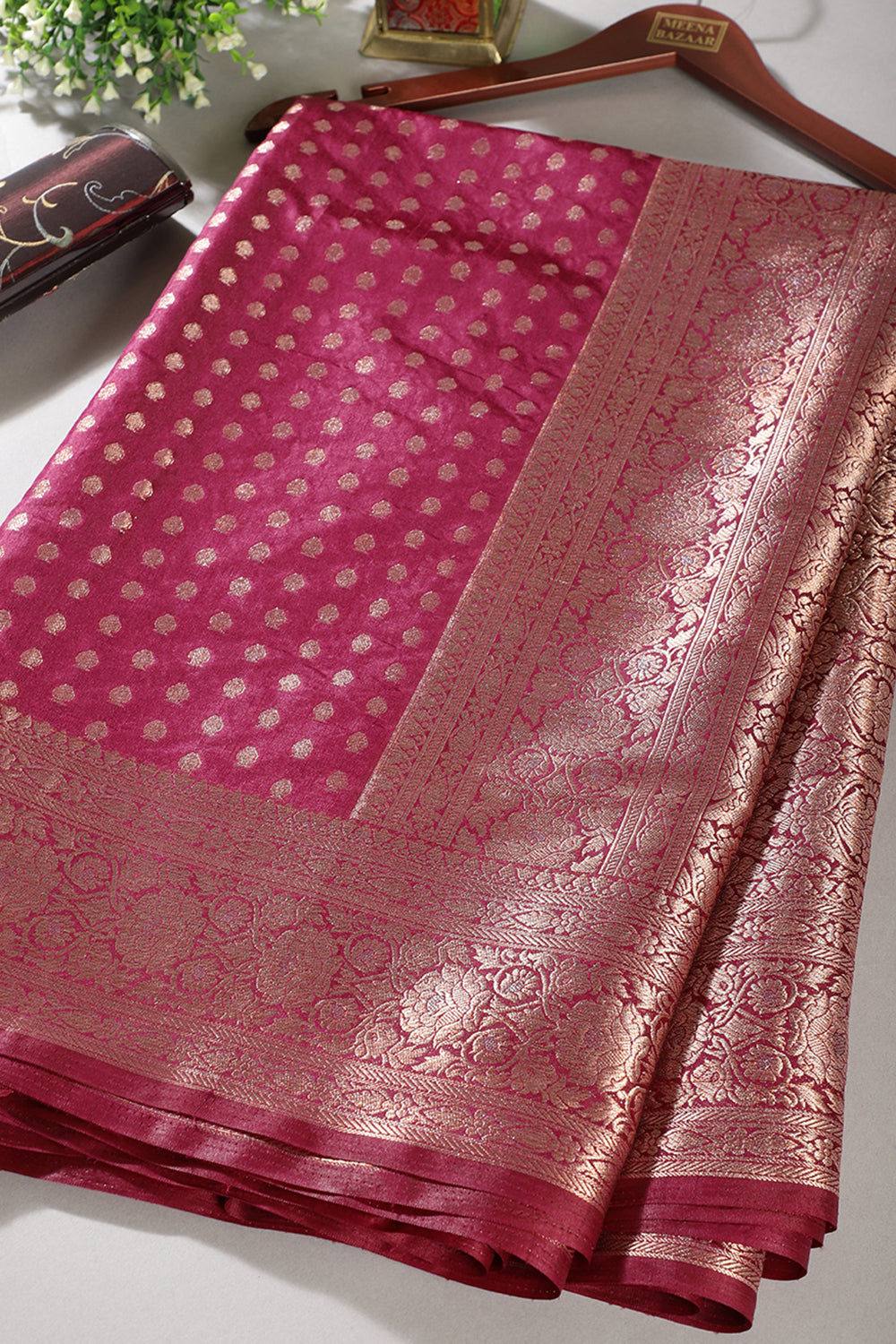 Wine Zari Banarasi Woven Silk Saree
