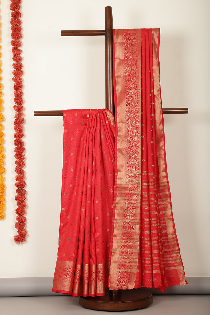 Red Cotton Zari & Resham Woven Saree