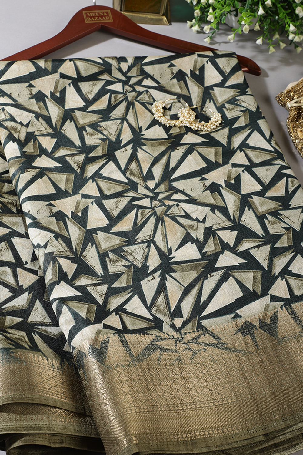 Bottle Green Colour Printed Cotton Silk Saree