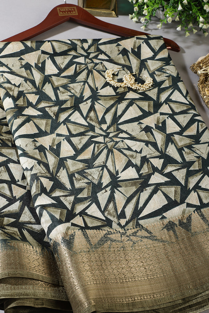 Bottle Green Colour Printed Cotton Silk Saree