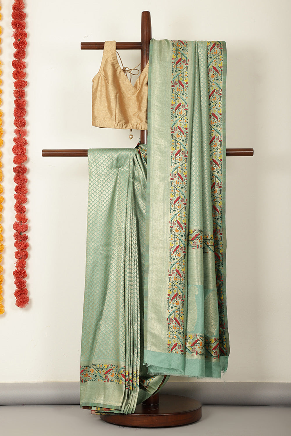 Sea Green Silk Zari and Resham Woven Paithani Work Saree