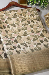 Sage Green Color Abstract Printed Cotton Silk Saree