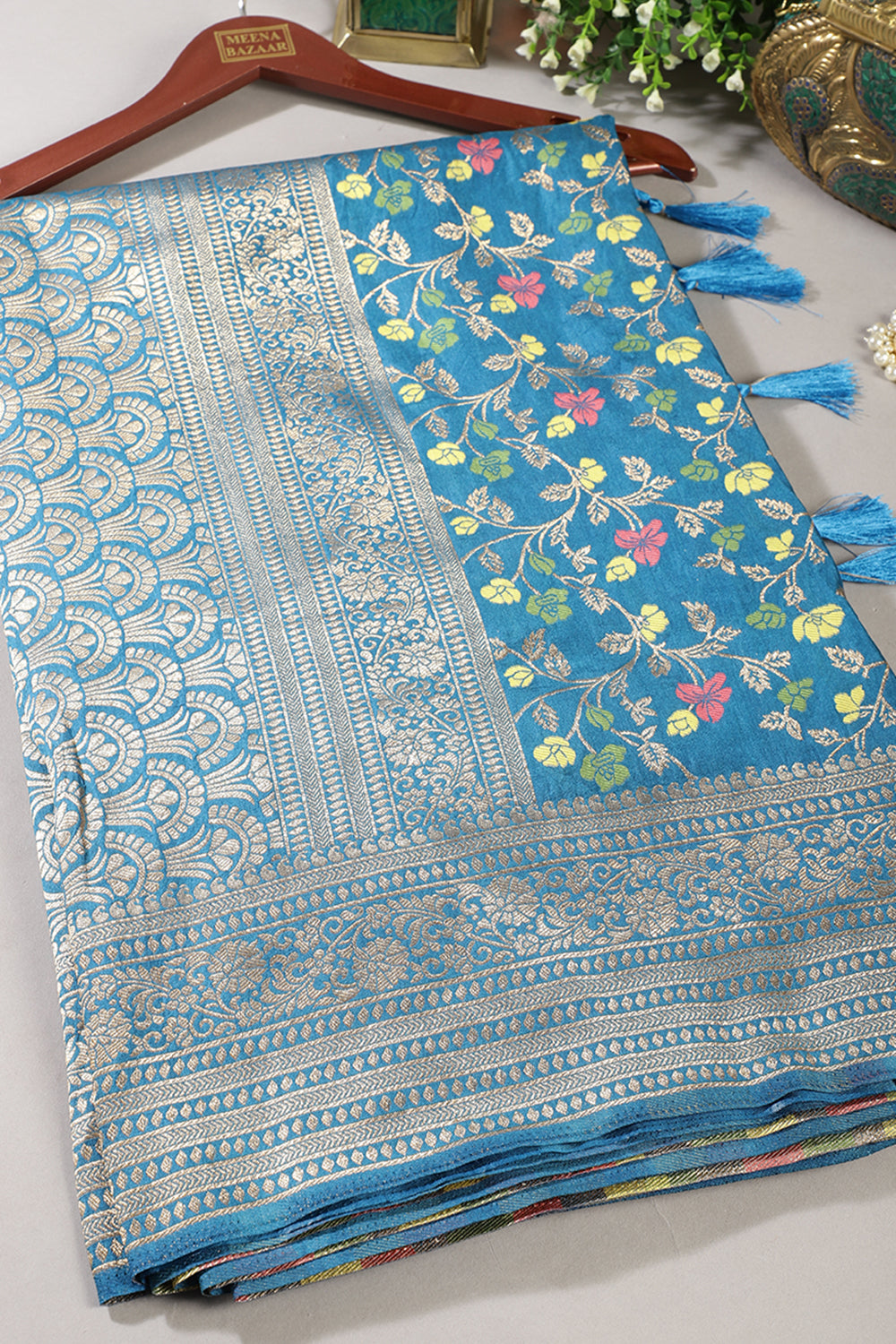 Blue Silk Zari & Resham Woven Saree