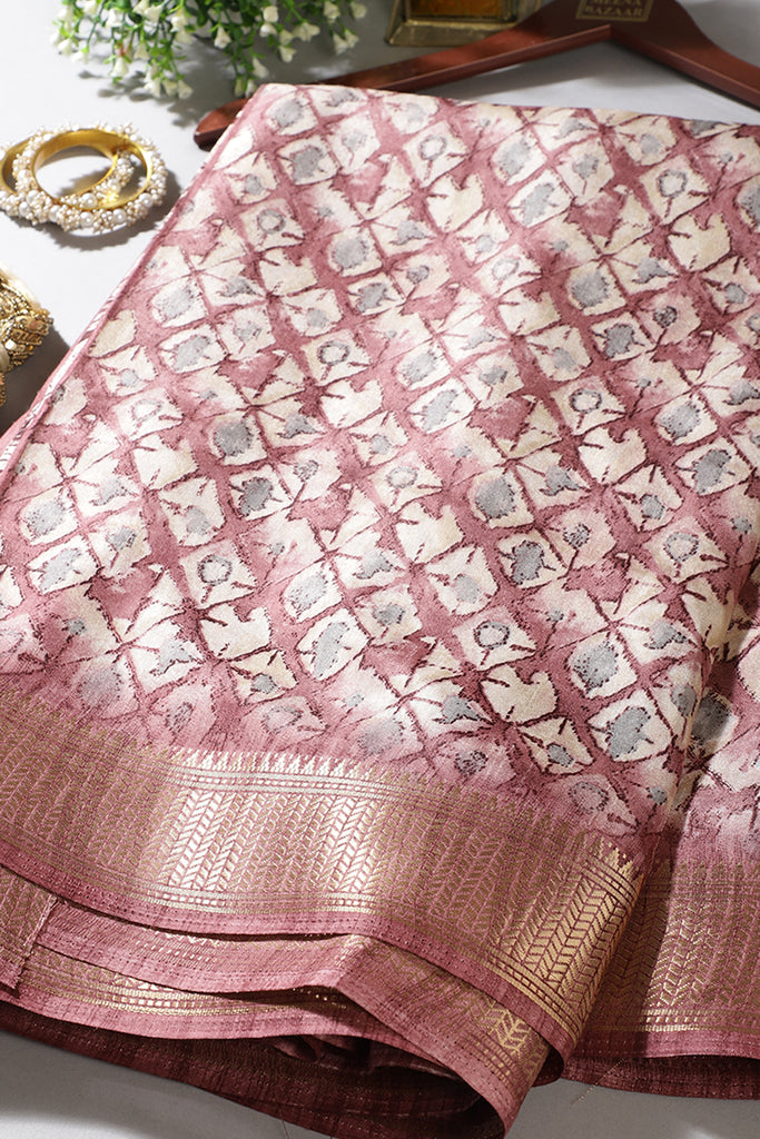 Dark Mauve Color Cotton Silk Abstract Printed Saree