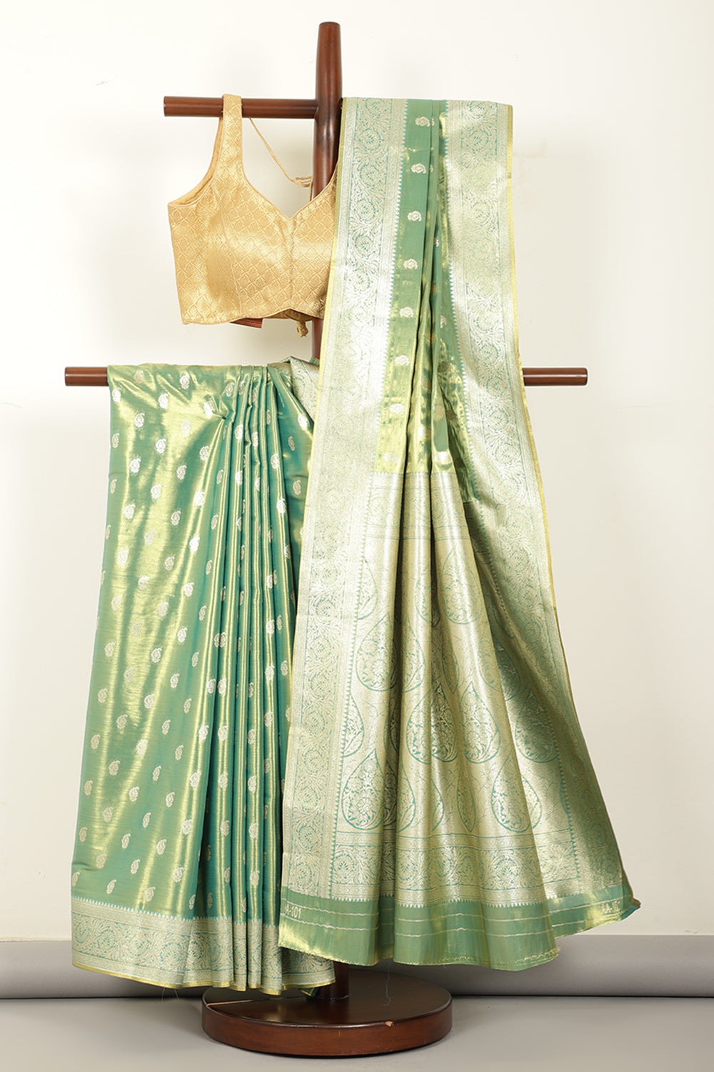 Teal & Gold Dual Toned Silk Woven Saree