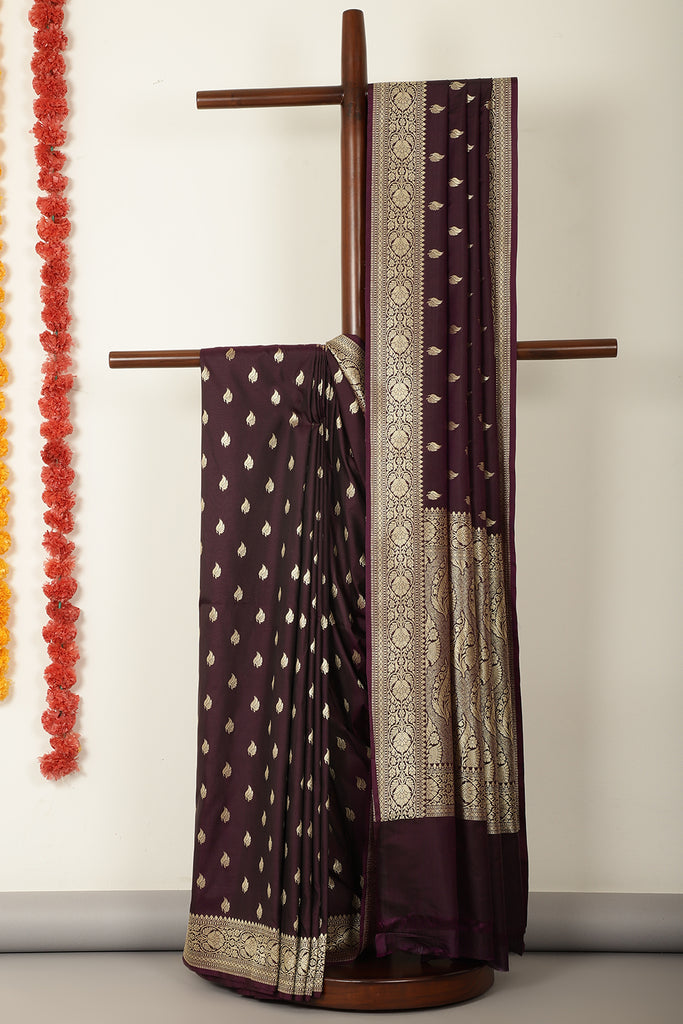 Dark Purple Banarasi Woven SIlk Saree