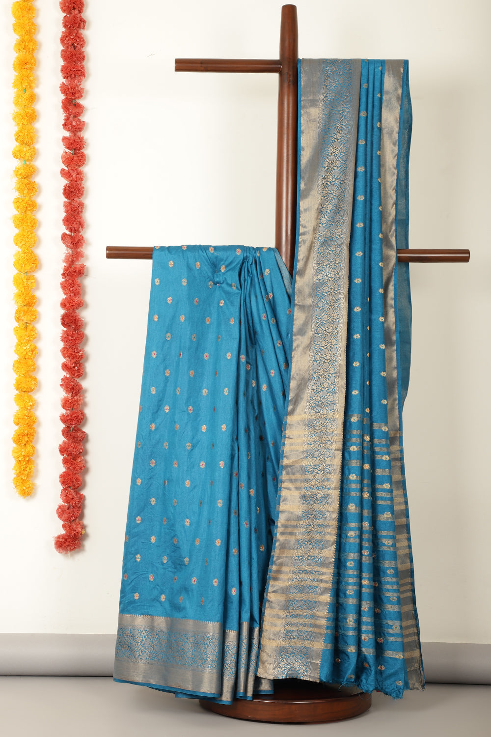 Peacock Blue Cotton Zari & Resham Woven Saree
