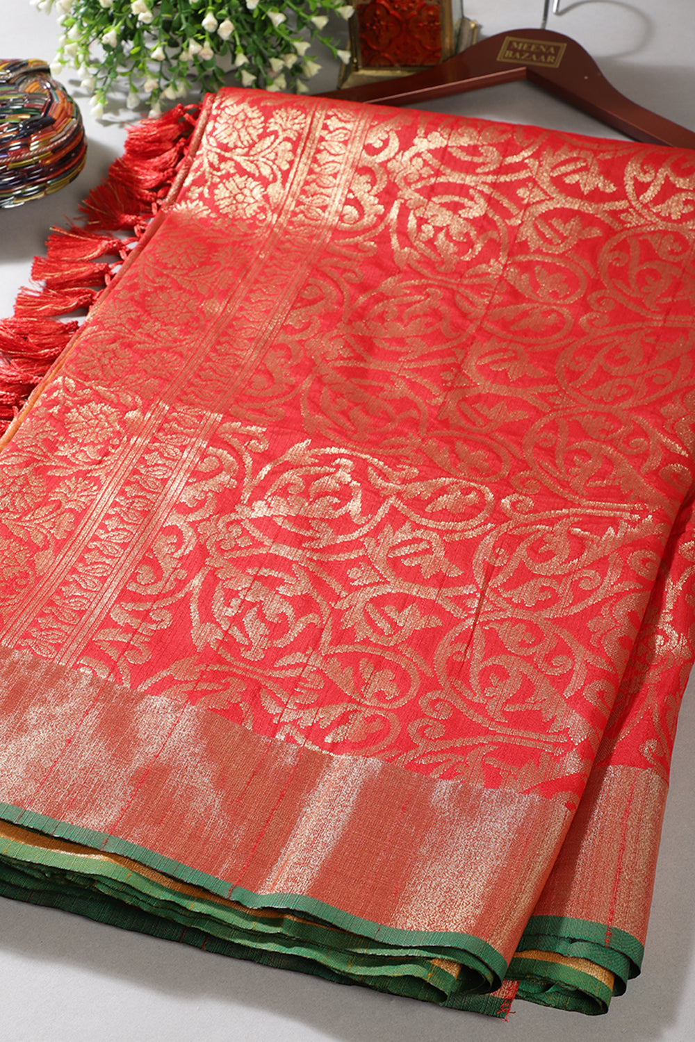 Orange & Red Cotton Silk Zari Woven Saree