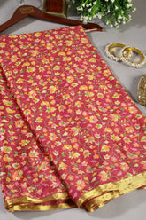 Shiraz Color Chiffon Floral Zari Border Printed Saree