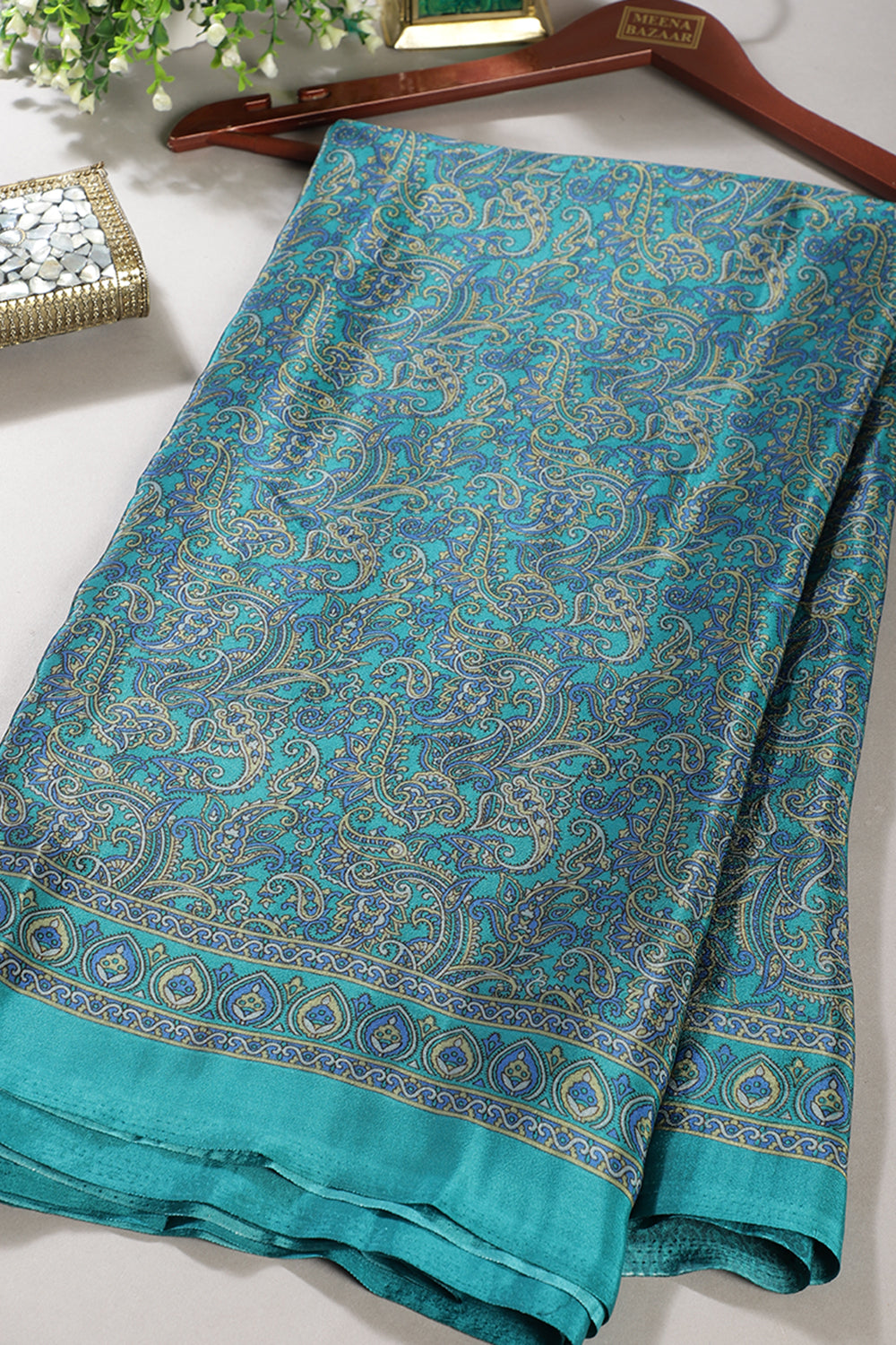 Rama Color Kashmiri-Inspired Floral Printed Crepe Saree