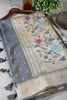 Grey Color Cotton Silk Paithani Work Saree
