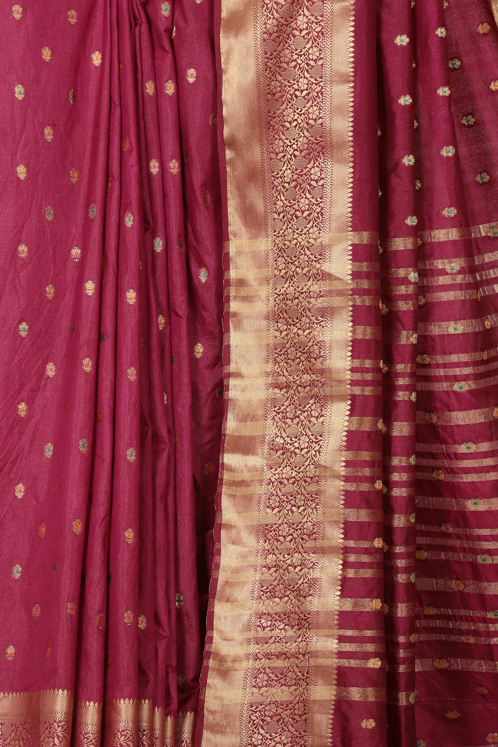 Dark Scarlet Cotton Zari & Resham Woven Saree