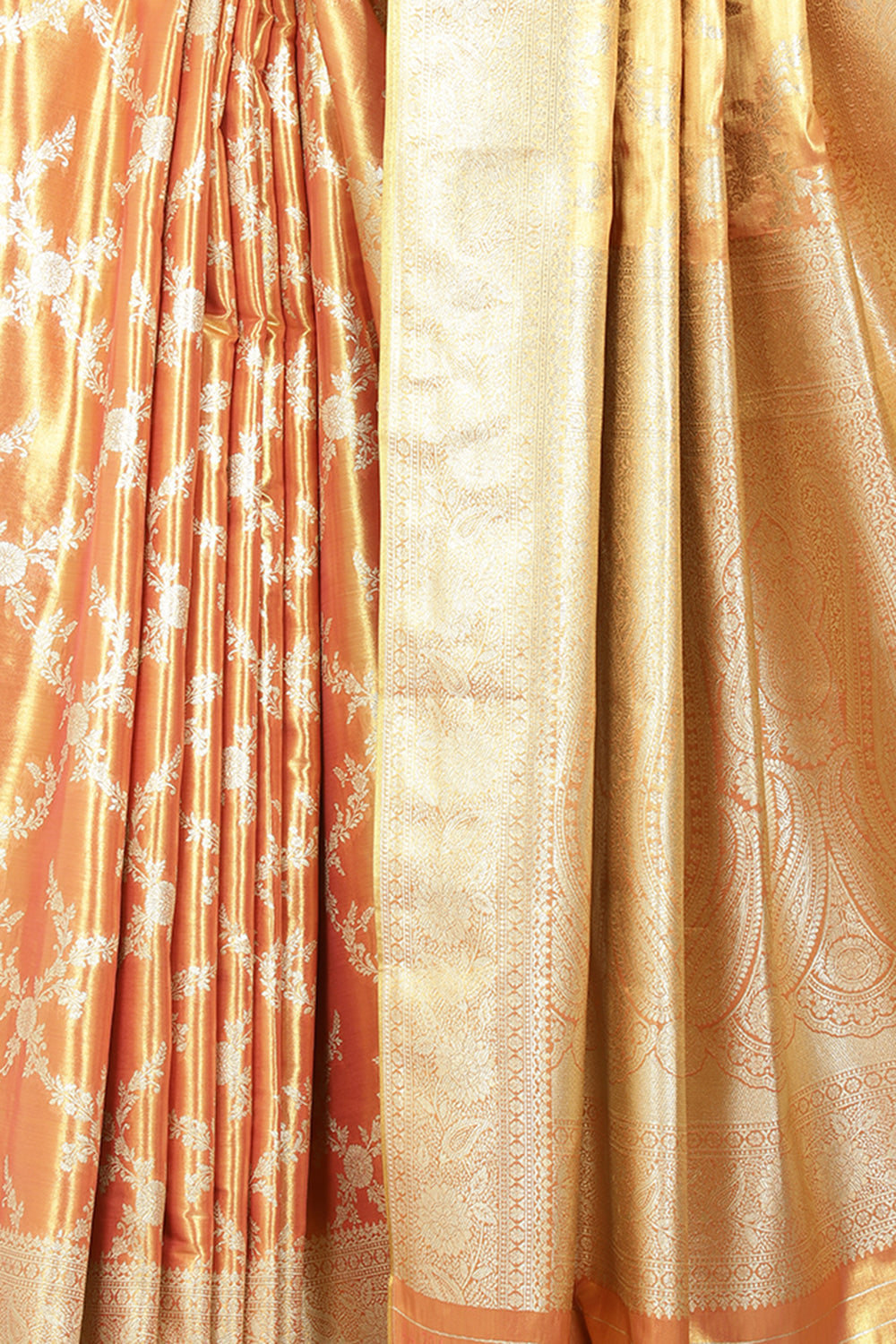 Rani & Gold Dual Toned Silk Woven Banarsi Saree