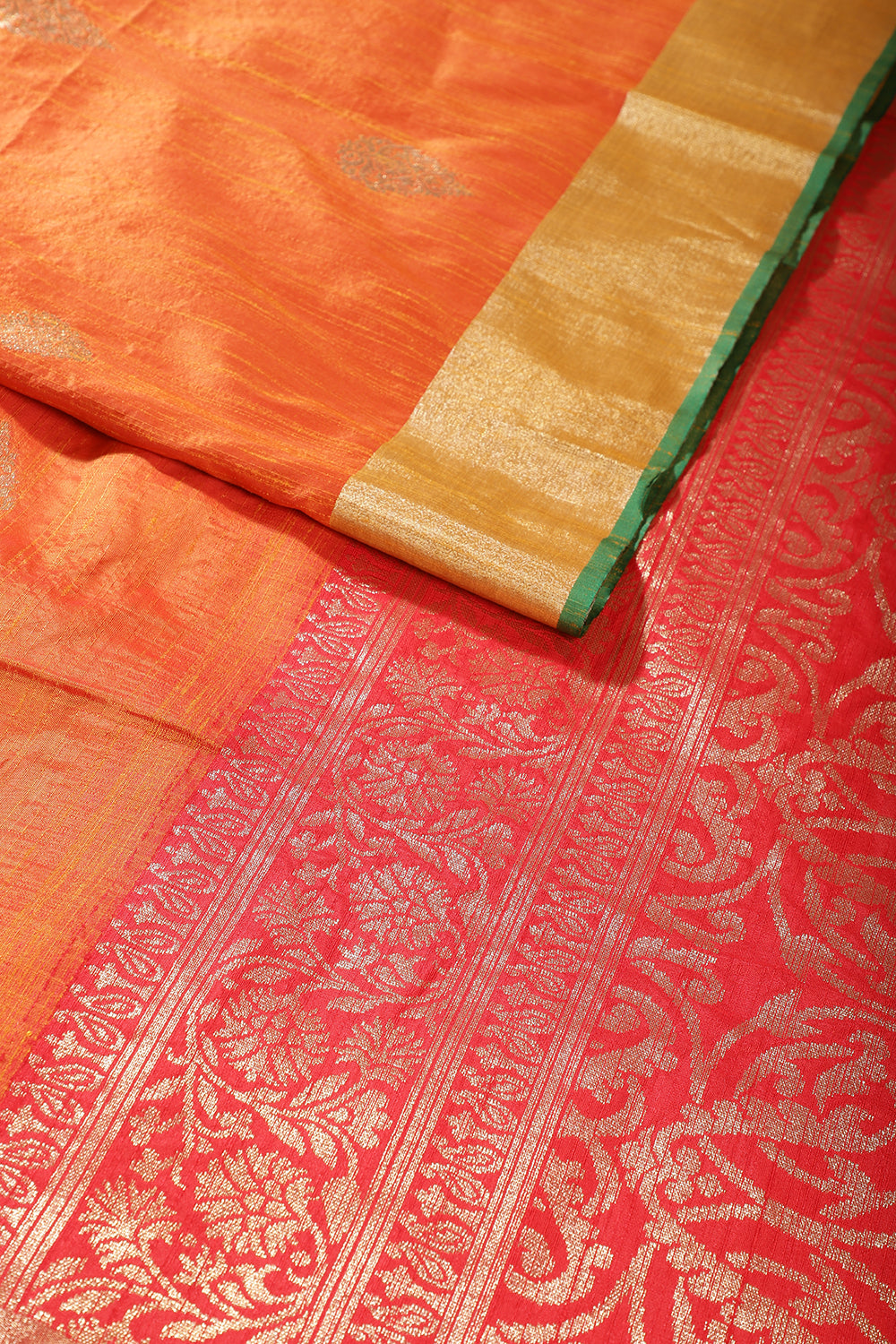 Orange & Red Cotton Silk Zari Woven Saree