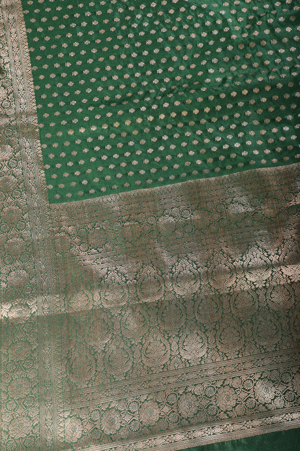 Bottle Green Zari Banarasi Woven Silk Saree